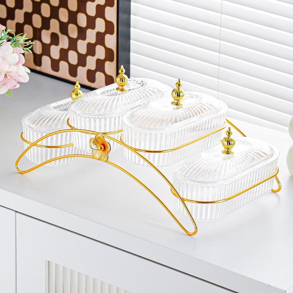 Elegant Iron Art Snack Dish with Compartments: Luxurious Fruit Plate for Home or Hotel