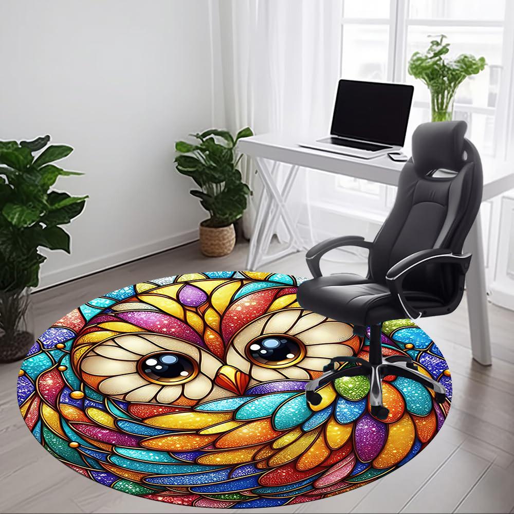1pc Stained Glass Owl Office Round Area Rug, Under Office Chairs Bedroom Living Room Home Decor, Room Deco