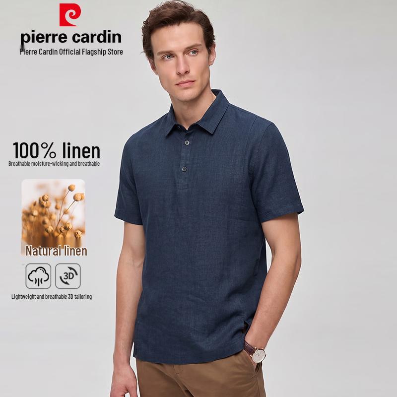 

Pierre Cardin Men s 100% Linen Short Sleeve Polo Shirt 4XL