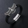Punk Vintage Gothic Animal Eagle Leather Braided Stainless Steel Gold Plated Fashion Jewelry Bracelet Bangle Men Magnetic Gift