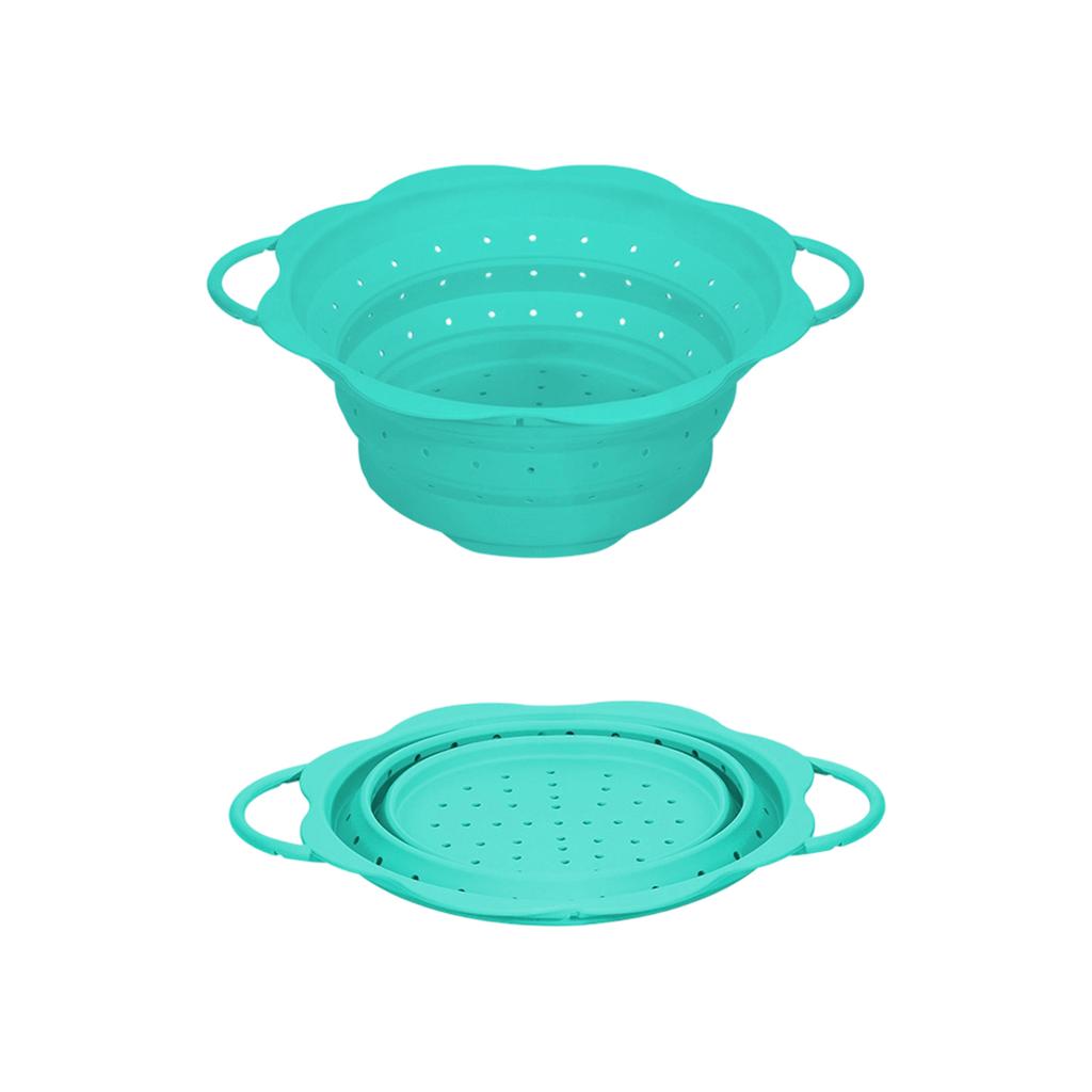 Collapsible Round Silicone Colander Large and Small Sizes for Kitchen Use High Temperature Resistant Strainer Basket with Handles