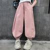 Casual Loose Solid Color High Waist Long Cargo Pants For Kids Girls