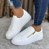 Fashion Comemore Women's Flat Bottom Sneakers Fashionable Leather Side Zip White Black Casual Tennis Female Autumn Lace Up Zapatillas