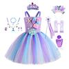 Vestito Tutù Sirenetta per Bambina Tema Sott'acqua Festa di Compleanno Costumi di Carnevale con Fascia Floreale Vestiti Oceano Halloween 1-12 Anni
