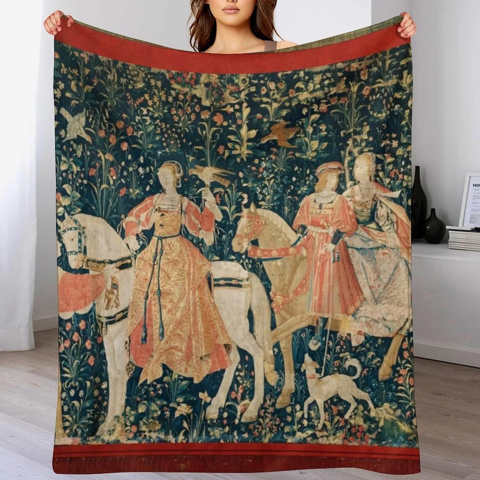 

HAWKING PARTY ON HORSESAMONG FLOWERS Pink Blue Green Floral Throw Blanket Warm Comfortable Blanket Gift for Parents Friends 102x76cm(40x30in)