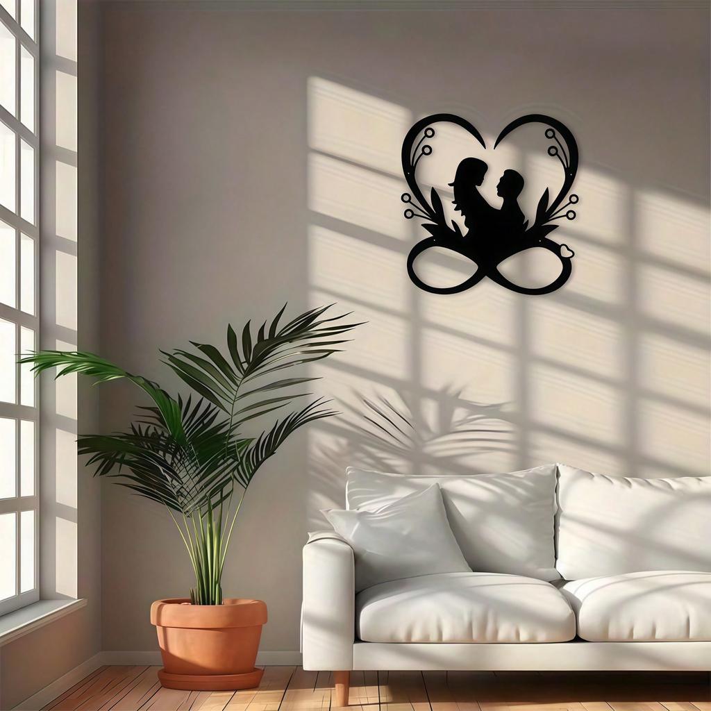 Metal Heart Wall Art Black Silhouette Couple Romantic Decor for Living Room Bedroom Wedding Anniversary Gift