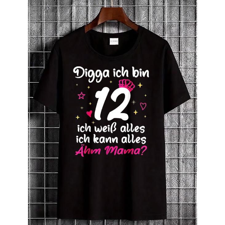 Party Celebration T-Shirt Featuring a Crown, Stars, Hearts, And German Text for a 12Th Birthday
