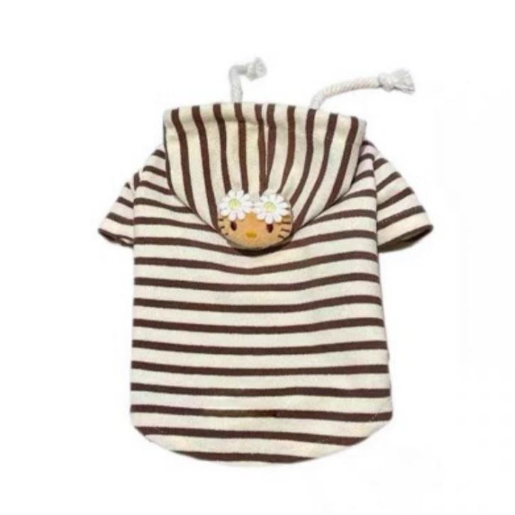 Spring and Autumn Pet Puppy Dog Clothes Hooded Sweater Striped Color Maltese Bi Bear Teddy Cat Cute Wind