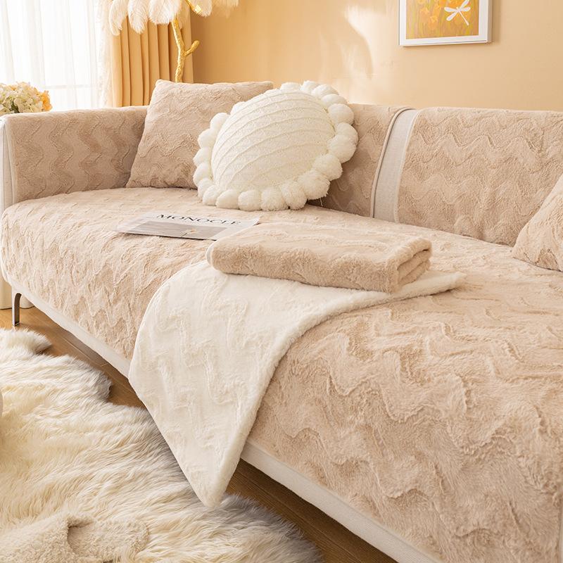 Faux Rabbit Fur Sofa Cover Non -Slip Plush Velvet L Shape Couch Slipcover Furniture Protector Sofa Chaise Cover Lounge