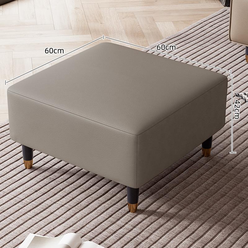 Faux Leather Ottoman Stool with Solid Wood Base, Modern Footrest for Living Room, Adjustable Padded Step Stool Shoe Bench