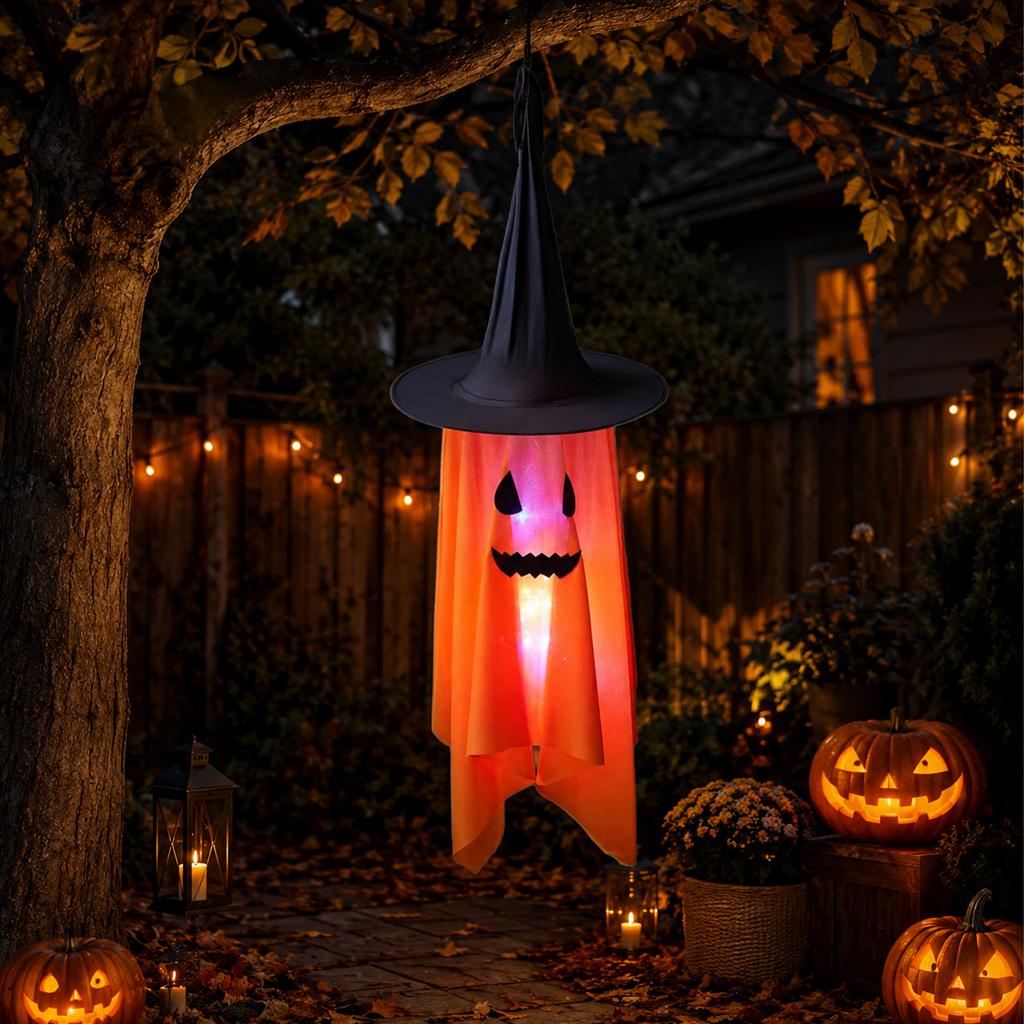 Halloween Hanging Ghost Decoration with Witch Hat Indoor Outdoor Party Ornament Hanging Ghost Figure for Event Venue Decoration