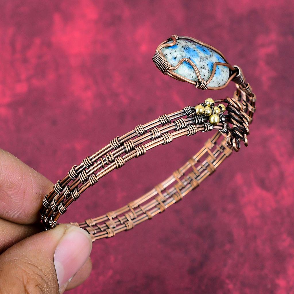 K2 Jasper Cuff Bracelet Copper Wire Wrapped Bangle Adjustable Bangle Gemstone Copper Jewelry Handmade Bangle Gifts for Him Wire Wrap Jewelry