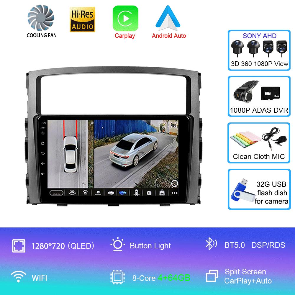 Car Radio Android14 Carplay For Mitsubishi Pajero 4 V80 V90 2006 - 2014 Navigation GPS Multimedia Player WiFi+4G Stereo video BT