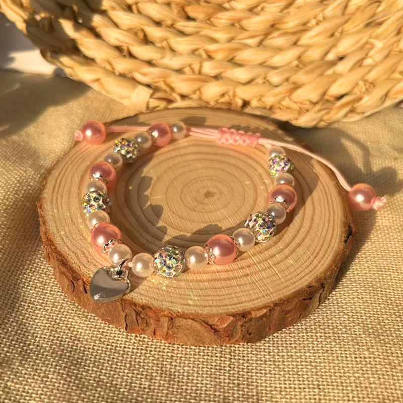 

Браслет с цветным градиентом и жемчугом, с подвеской из нержавеющей стали с бриллиантами и цепочкой из бисера, сплетенной вручную