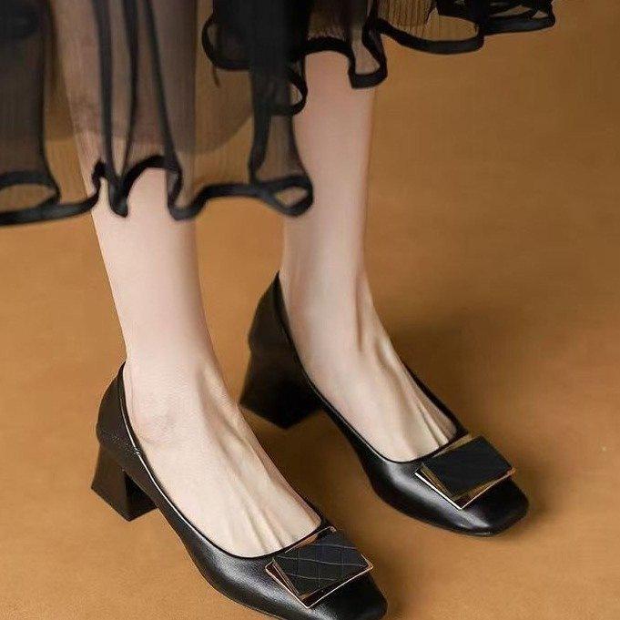 Popular French Commuter Women's Shoes 2025 Autumn New Thick Heels Square Head Shallow Mouth Fashion High Heels Lightweight Temperament Single Shoes