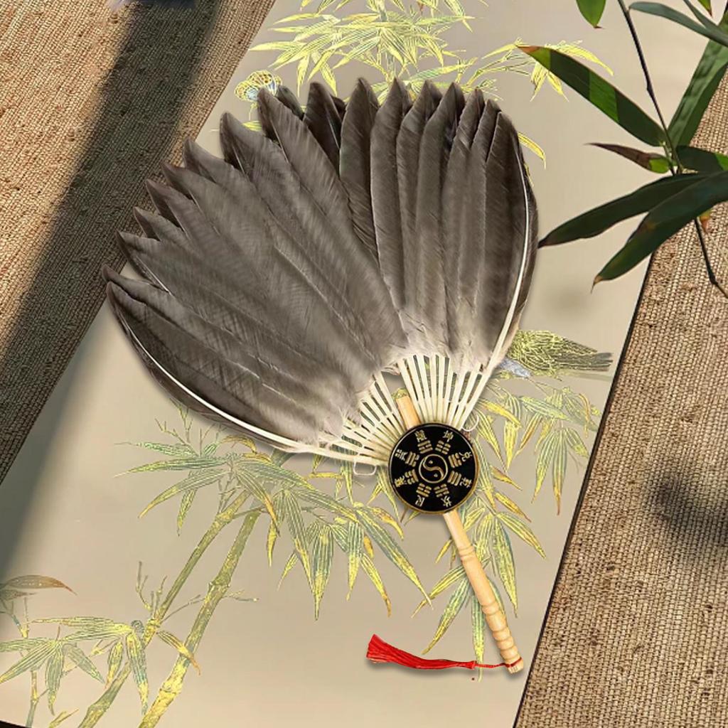 Chinese Zhuge Liang Feather Fan, Feather Handheld Fan Decor, Decorative Versatile Men Portable Chinese Summer Fan for Dance