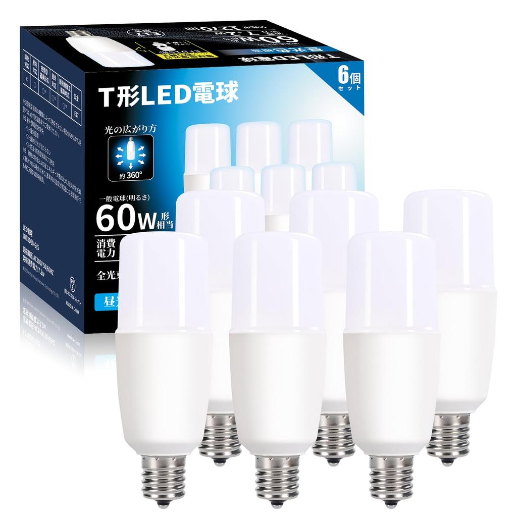LED light bulb T shape E17 base 60W type equivalent daylight color 6500K 1270lm High color rendering Compatible with insulation material construction