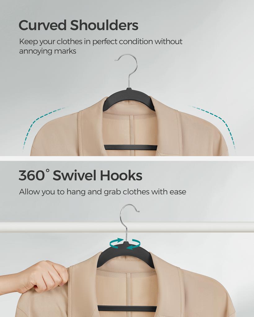 SONGMICSHOME Velvet Clothes Hangers 30/50 Pack Non-Slip with Shoulder Notches Pants Bar 360° Swivel Hook for Suit Storage