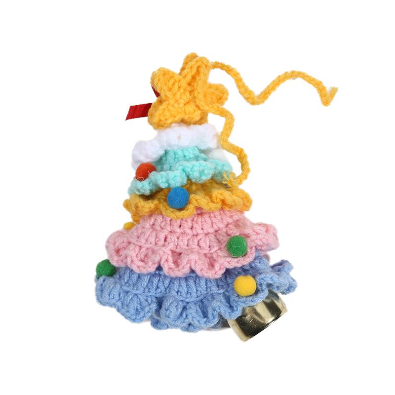 Knitted Christmas Tree With Jingle Bell Plush Christmas Hanging Pendant Wool Crochet Christmas Trees For Christmas Party Decor
