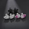 Pendientes de Cisne Encantadores y Coloridos de Temperamento de Moda Corindón Rojo Zirconia Degradada Rosa Pendientes para Mujer