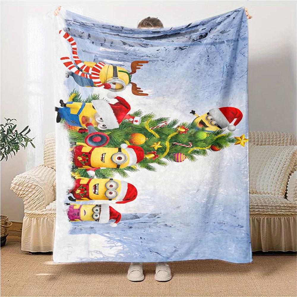 1Pc Christmas Minions Fabric Blanket Soft Throw Blanket For Home Bedroom Bed Sofa Travel Office Solid Christmas Blanket