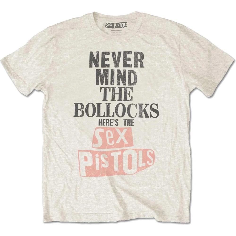 Official Sex Pistols T Shirt Never Mind Distressed Beige Classic Punk Rock Band 2XL