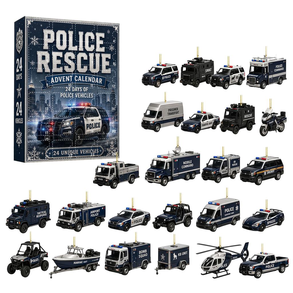 2026 Christmas Countdown Calenda, 24 Rescue Vehicle Christmas Tree Ornament,Holiday Gift for Christmas