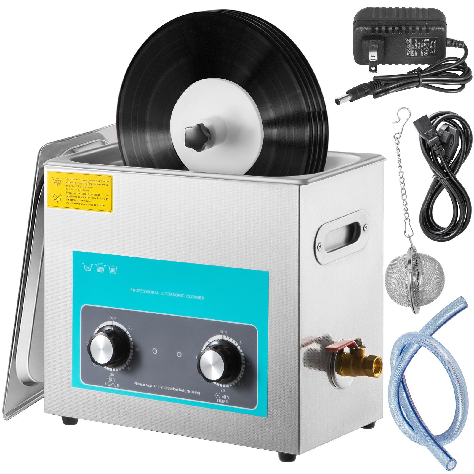 Ultraljudsrengörare för vinylskivor 6L 40kHz 180W Vinyl Ultraljudsrengöringsmaskin Rattstyrning 8 Skivor Vinyl Ljudrengörare vit