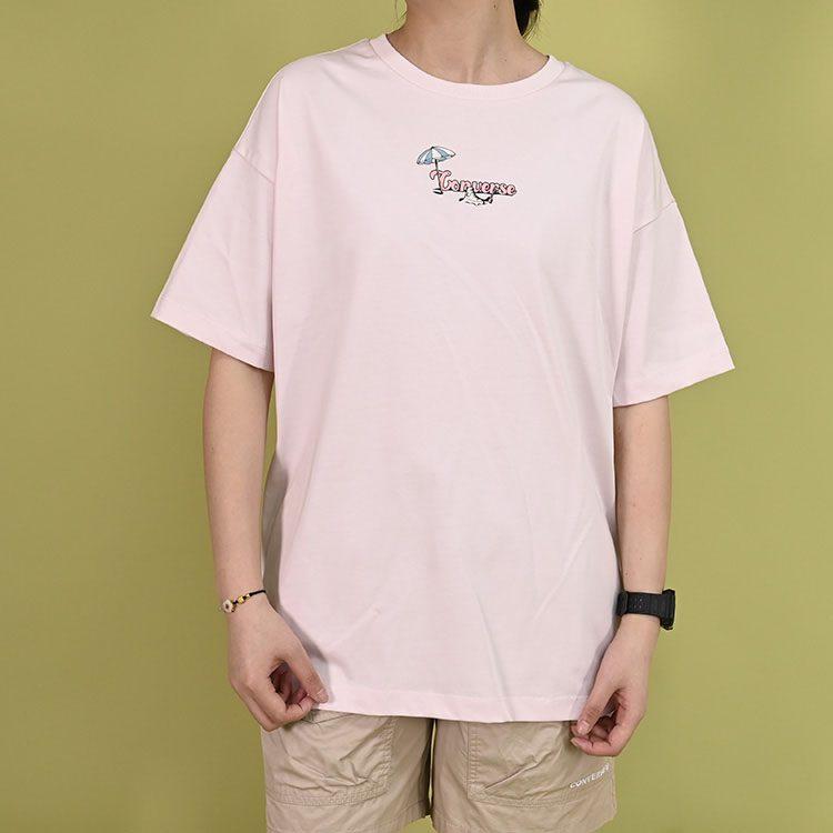 Converse Drop Shoulder Sleeve T Shirt Women's Pink 10025879-A02