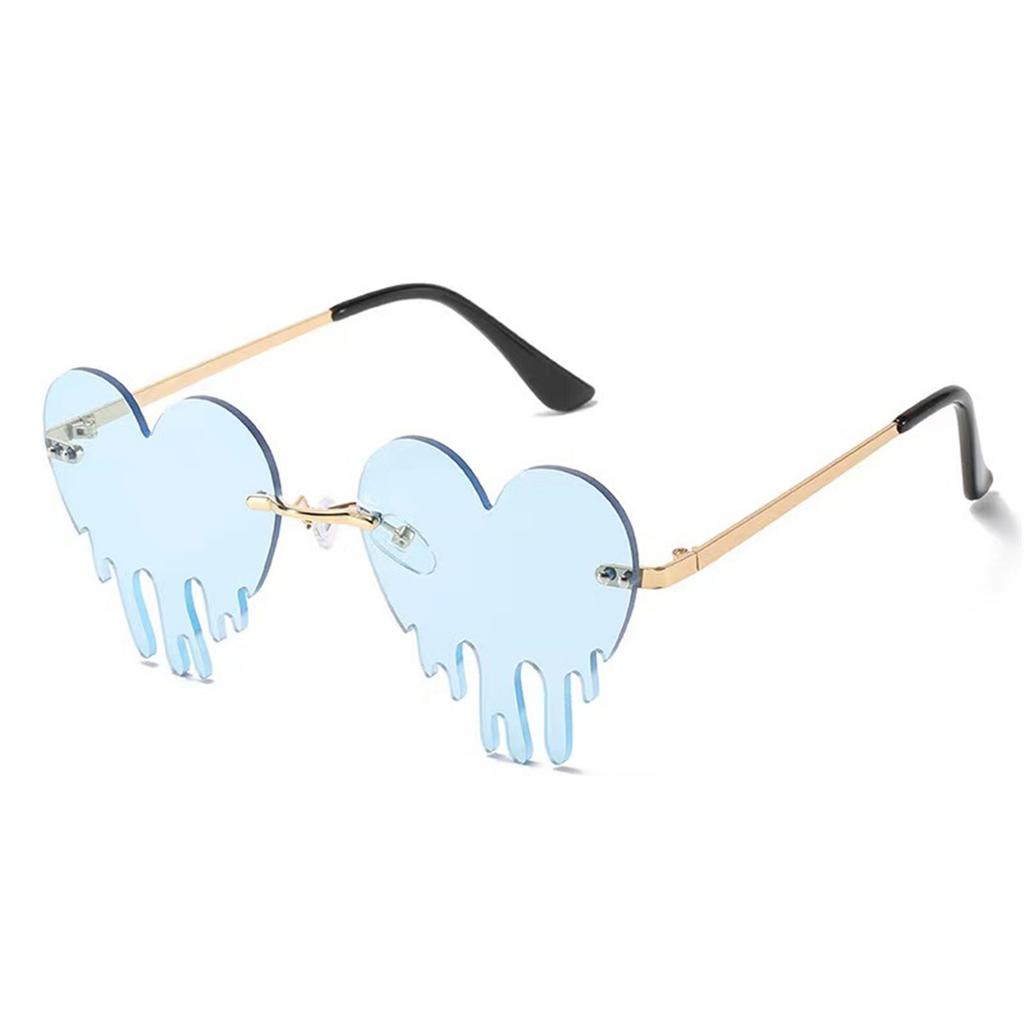 Tropfende Sonnenbrille in Herzform für Damen und Teenager, modische randlose Partybrille für Musikfestival und Nachtveranstaltung