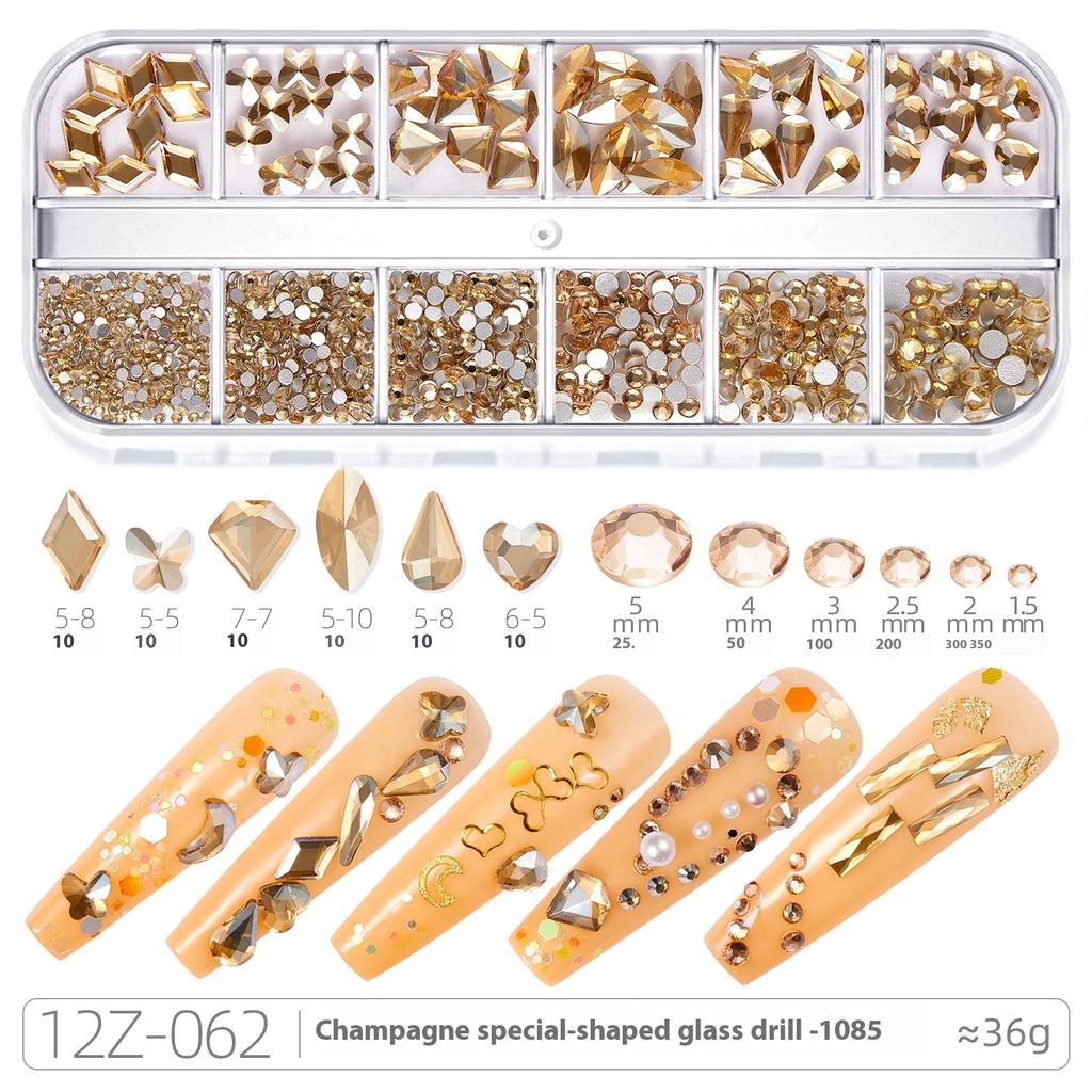 Broca para Nail Art 12 Compartimentos Strass Fundo Plano Broca Formato Especial Unha Vidro AB Aurora Transparente Broca Unha Conjunto de Joias para Nail Art