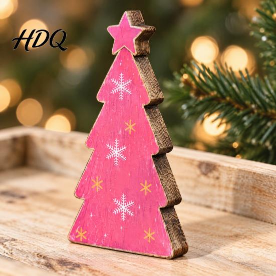 Holiday Party Centerpieces Pink Christmas Tree Wooden Figurine Snowflake Polka Dot Tabletop Decor Romantic Decorations Festive Home Ornament