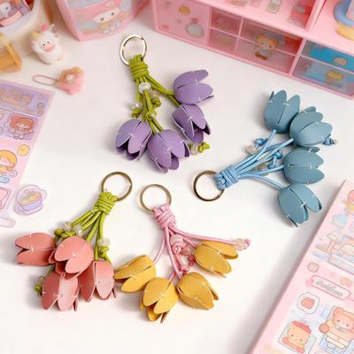 New DIY High-value Leather Tulip Car Fashionable Leather Bag Pendant Key Chains for Women Pendant Bag Charm