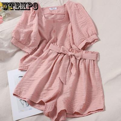 Women Two Piece Set Solid Color Shorts Suit Cotton Linen Short Sleeve T-Shirt Tops Shorts Suit Summer Tracksuit