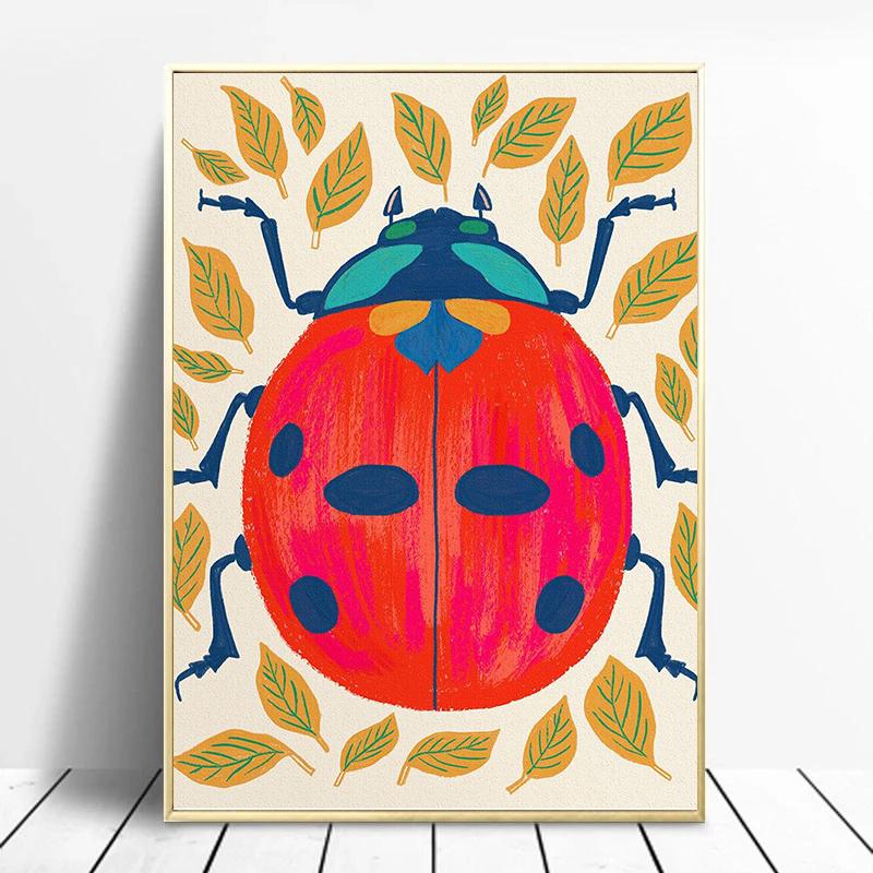 Interesting Retro Natural Cartoon Insect Art Poster Canvas Printing Living Room Bedroom Children's Room Home Decoration Gift