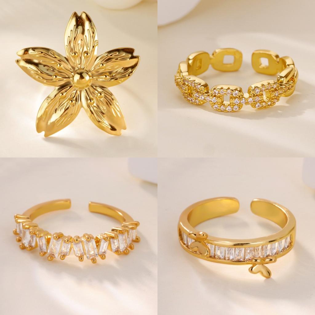 Stainless Steel Cubic Zirconia Butterfly Rings Gold Color Anti Fading Ring Women Mama Wedding Jewelry Vacation Accessories Gifts