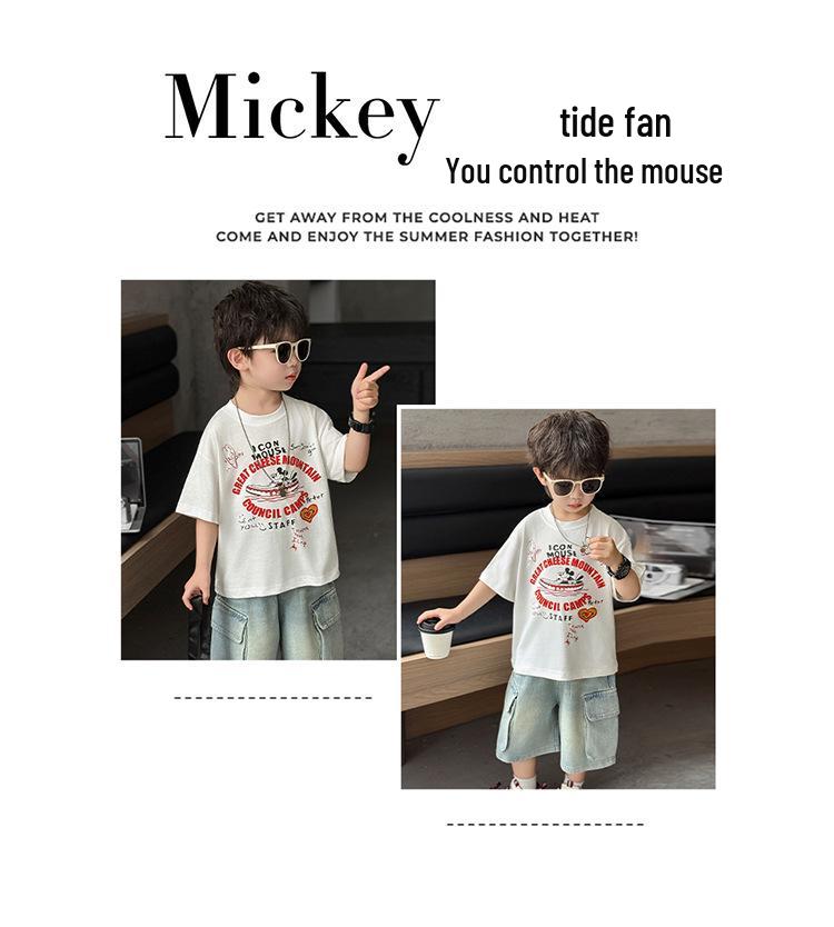 Boys' Cartoon Mouse Bamboo Cotton T-Shirt - Japanese Trend, Summer 2026 Style, Kids' Half Sleeve