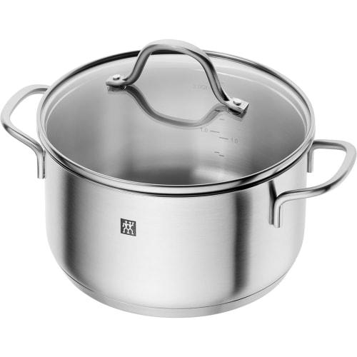 ZWILLING Flow Stew Pot, 20cm with Glass Lid, 3.0L, Triple-Layer Stainless Steel Base, 10-Year Warranty [Official Japanese Product] FLOW 71022-200