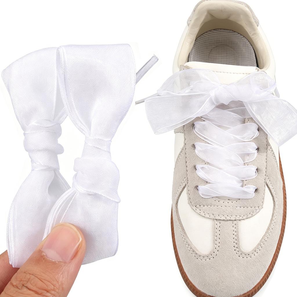 4 Pairs Organza Shoelaces Set - 2.5cm Wide Black & White Plaid Shoelaces, Leopard Print Shoe Laces for White Shoes/Sneakers