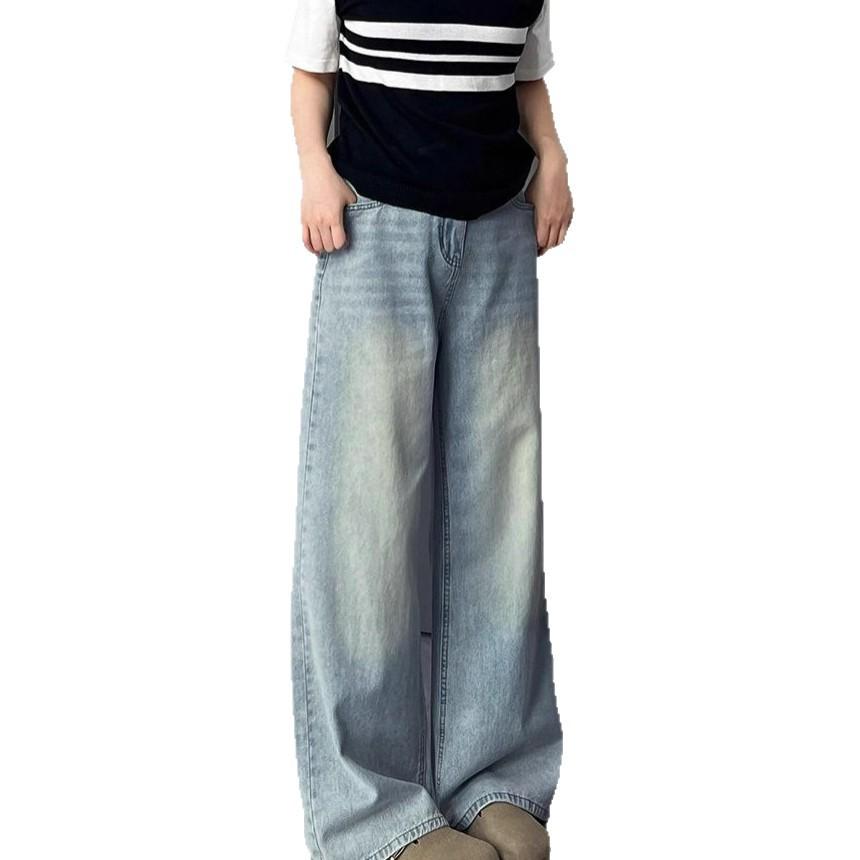 Big Yards Straight Light Blue Jeans Women's Spring High-waisted Loose Drag Ground Hundreds of Matching Thin Drapey Broad-legged Trousers Denim Pants