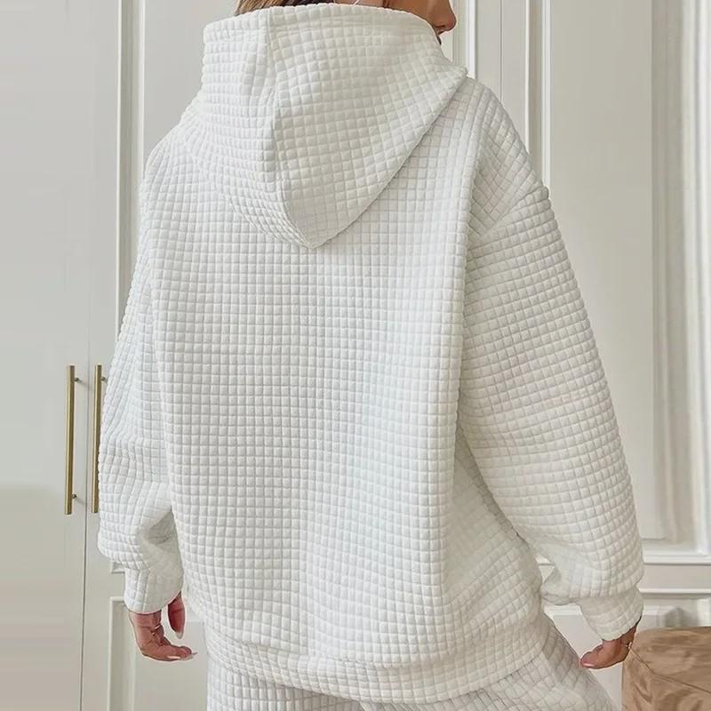 European & American Women's Waffle Knit Hooded Letter Print Sweatshirt
