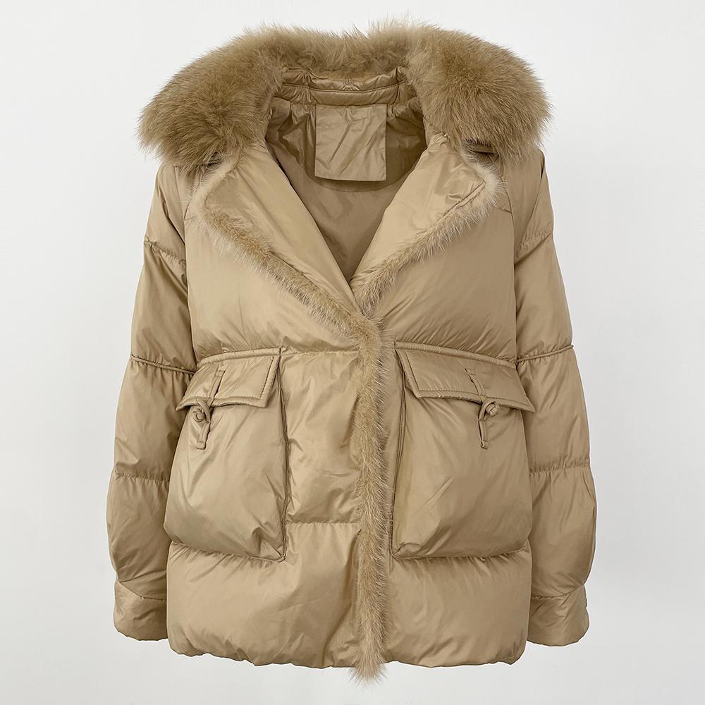 OFTBUY Autumn Winter Fashion Fox Fur Collar Spliced 90% White Duck Down Thickened Warm Women Korean Style Loose Casual Down Jacket
