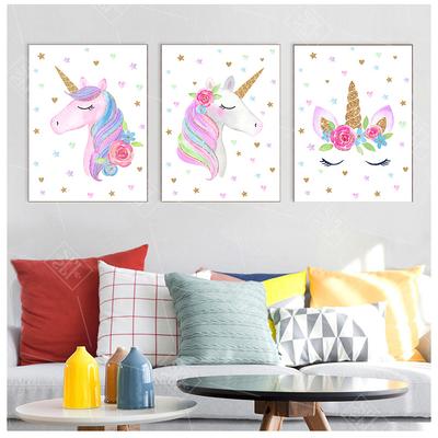 Cartoon Pink Unicorn Poster Baby Room Nursery Prints Art Canvas Painting Wall Art Pictures Kids Living Room Decoration No Frame