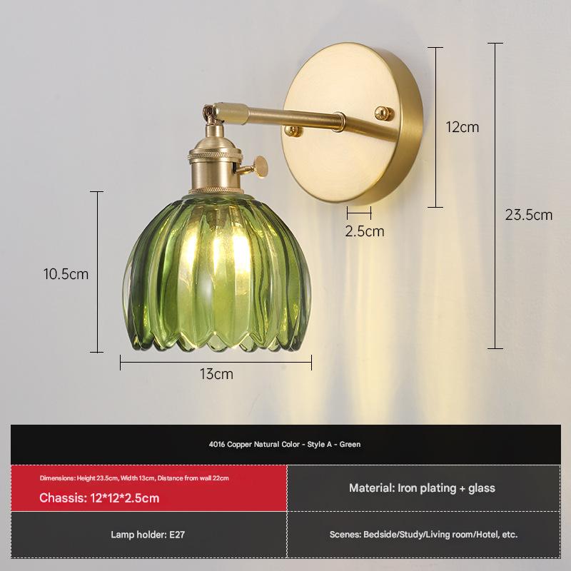 Japanese Retro Floral Glass Wall Lamp Modern Simple Bedside Lamp for Bedroom Study Led Mirror Light Nordic Wall Sconce