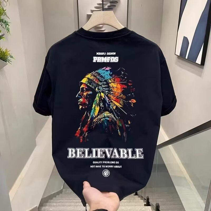 

Men s Summer Popular Crew Neck Short Sleeve Trend Indian Printed Versatile Cotton Hip Hop Street Breathable Soft T-Shirt 4XL