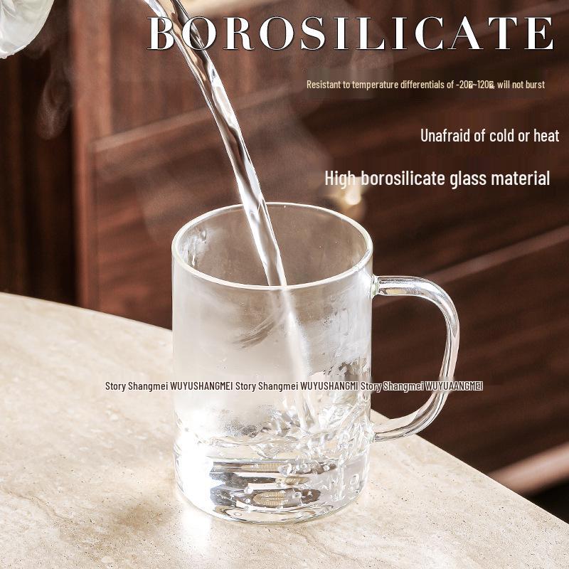 High-Temperature Resistant Borosilicate Glass Cup with Flat Bottom, Lid, and Handle - Explosion-Proof for Tea or Milk