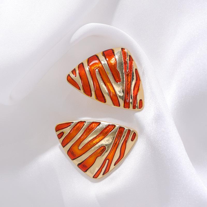 Exaggerated Geometric Triangle Zebra Pattern Silver Needle Earrings Women'S High-End Sense Retro Earrings Personalized Trendy Earrings