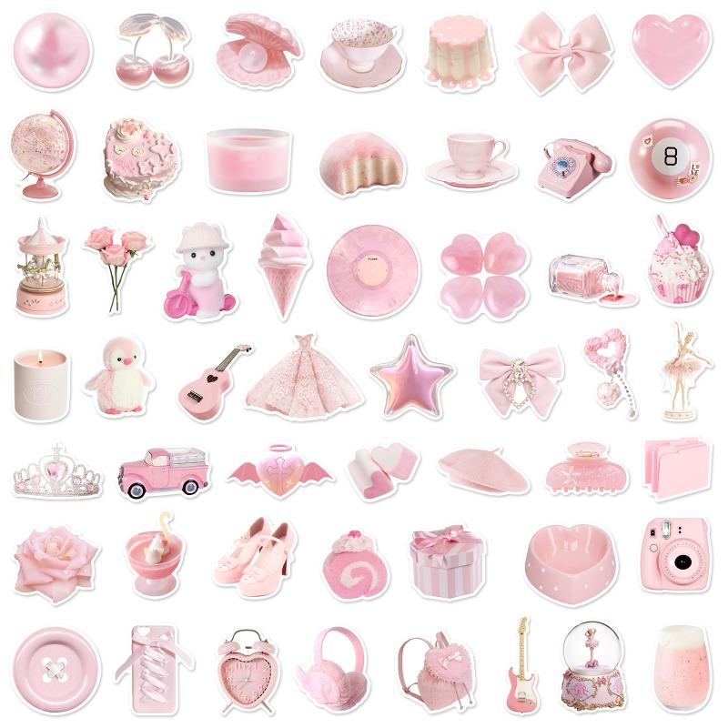 50PCS Simple Cute Pink Sweety Style Graffiti Stickers For Bicycle Hand Account Pencil Case Decals