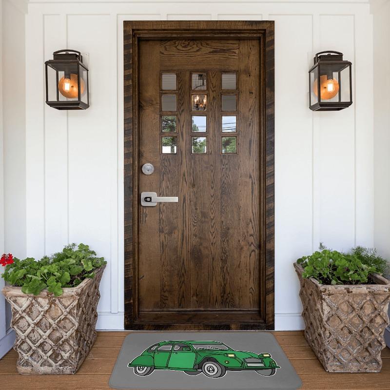 Vintage Green Car Design Doormat Polyester Front Entrance Door Mat Home Decor , Indoor Mats for Front Door, Longlasting Material