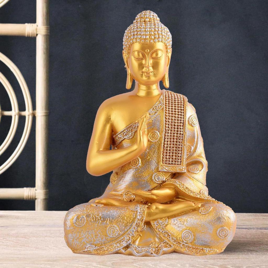 Samadhi Buddha Showpiece for Home & Office Decor Gift Itam(11 Inch Golden)